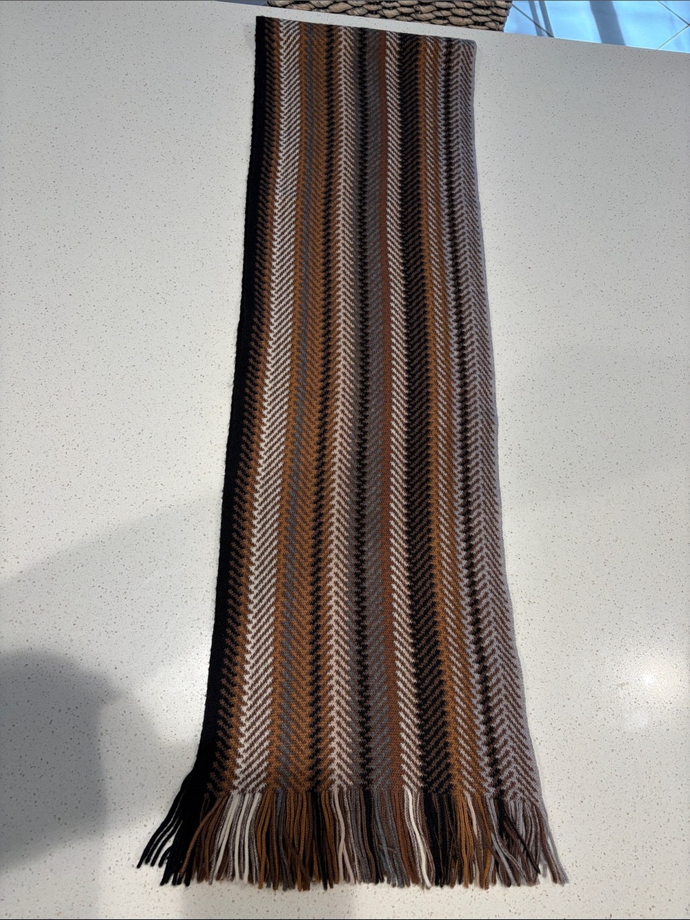 Bachrach - Mens Brown Multi-Stripe - Fringe Wool Scarf